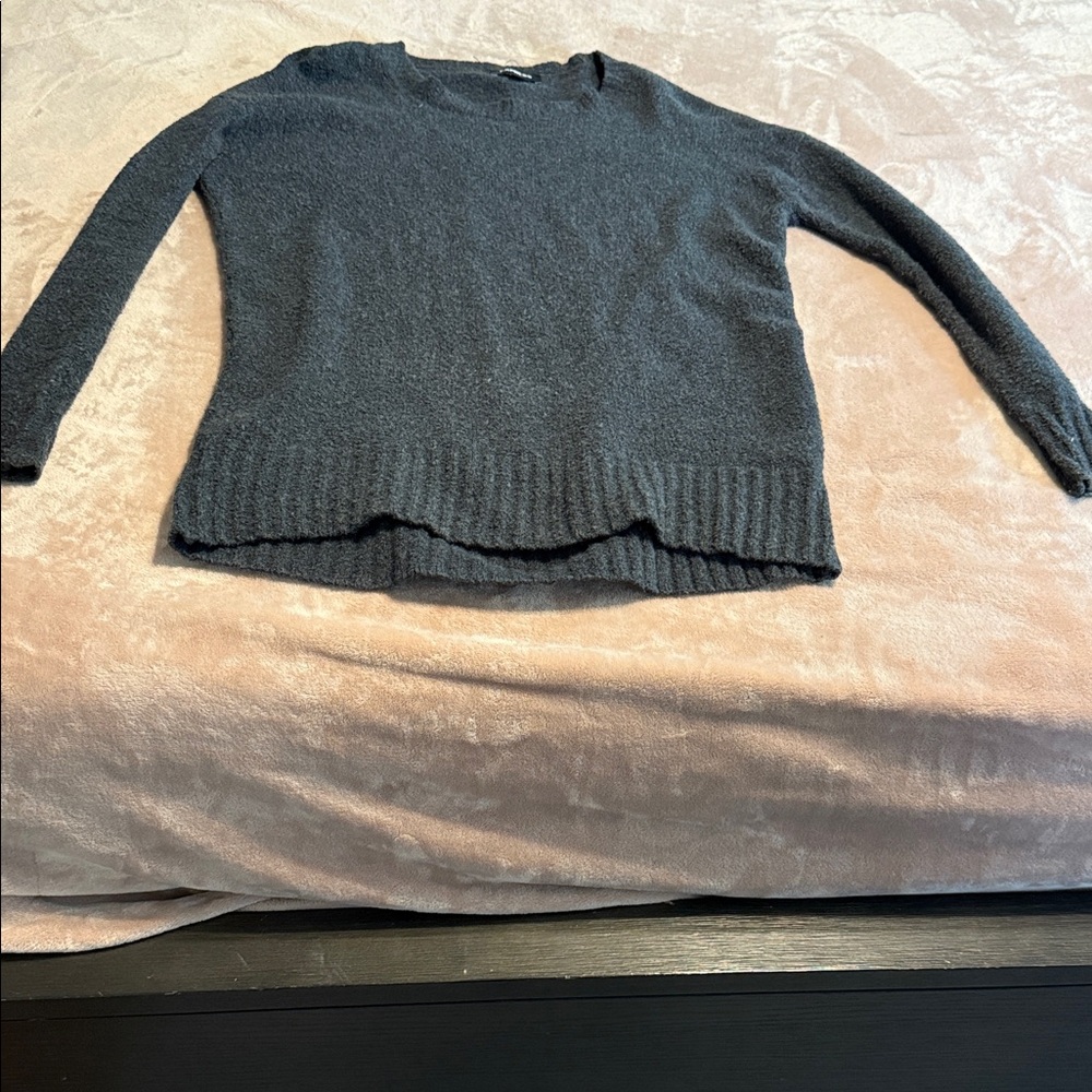 Express Gray Crew Neck Sweater Textured Knit